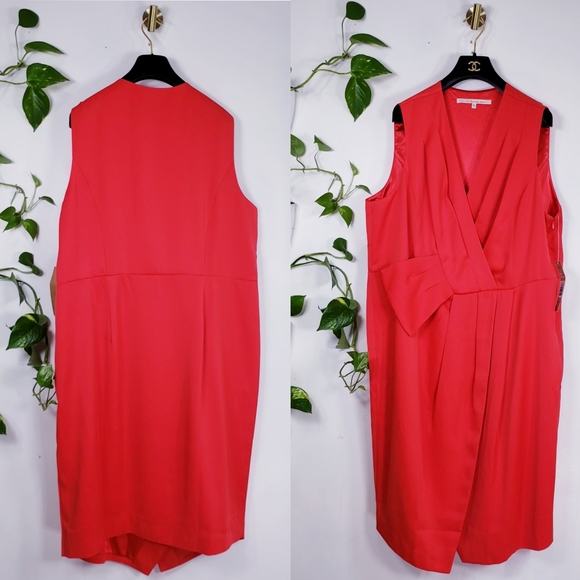 NWT RACHEL ROY Red Orange V-Neck Plus Size Wrap Dress Sleeveless - Picture 4 of 12